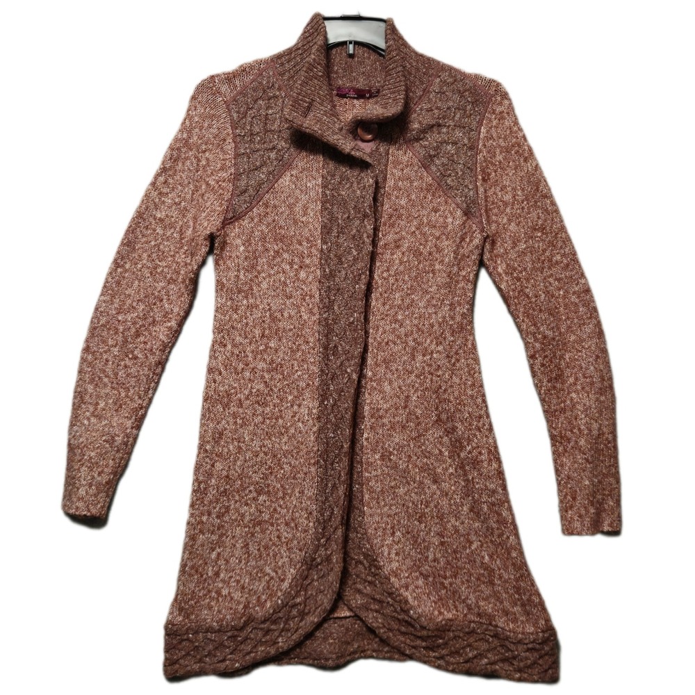 PrAna Womens Medium Cardigan Sweater Angelica Duster Deep Marsala Knit Long Boho